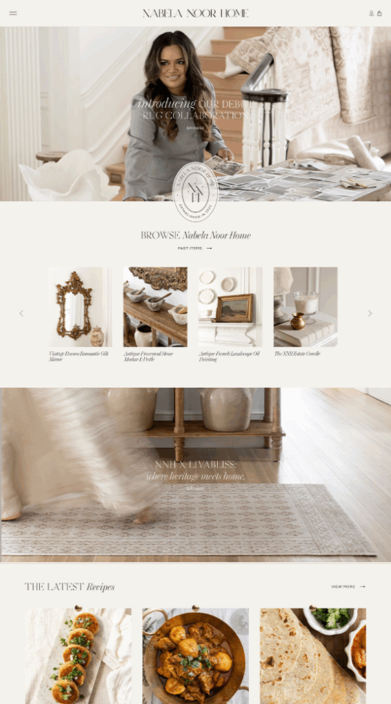 Nabela Noor Home Custom Shopify Theme Website