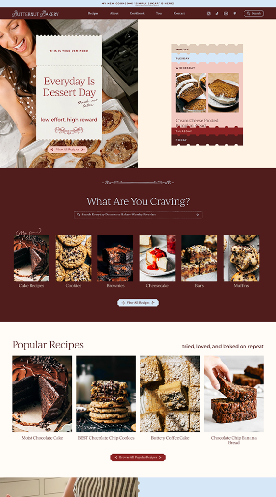 Custom website for Jenna of Butternut Bakery Blog