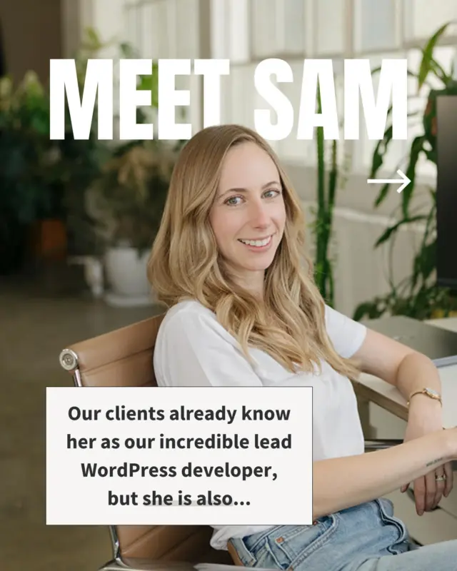 Kicking off our “Meet the Team” series with Sam!

Sam is our incredible lead WordPress developer and has been part of Made to Thrive for 9 years (!!). She’s behind so many of the sites we launch and the one quietly solving the tricky stuff behind the scenes.

Many of our clients already know her name from projects and emails, but we thought it was time you got to know her a little more.

Swipe through to see more and don’t miss the rapid fire Q&A at the end 💛